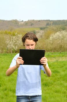 Girl using digital tablet