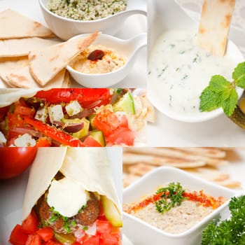 most popular Arab middle east food collection,hummus, falafel,mutabal,pita bread