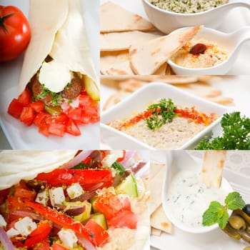 most popular Arab middle east food collection,hummus, falafel,mutabal,pita bread