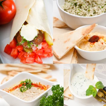 most popular Arab middle east food collection,hummus, falafel,mutabal,pita bread