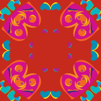 Seamless red tiles with abstract faces pattern