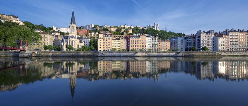 Panoramic view of Saone river in Lyon, France