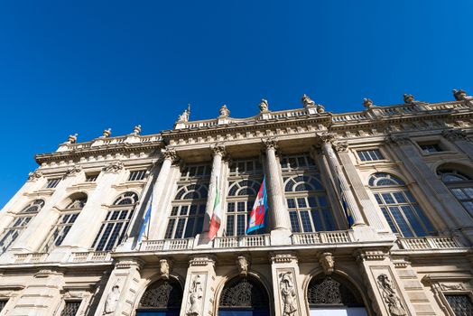 Detail of Palazzo Madama (Madama Palace) 1718 - 1721 in Piazza Castello, Turin (Torino) Piemonte, Italy. UNESCO world heritage site
