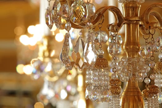 Close up on crystal of contemporary chandelier