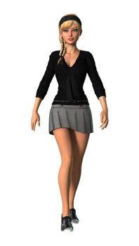 3D digital render of a pretty teenager girl walking isolated on white background
