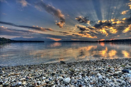 Sunset at lake Chiemsee in Germany