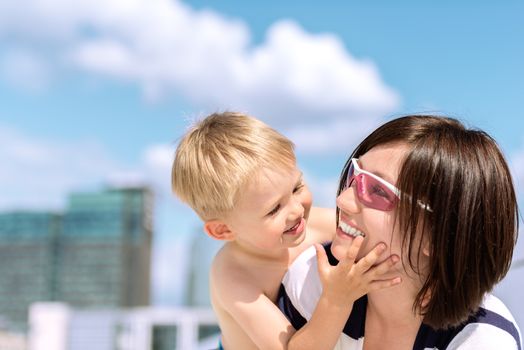 Lovely portrait of a mother and son outdoor