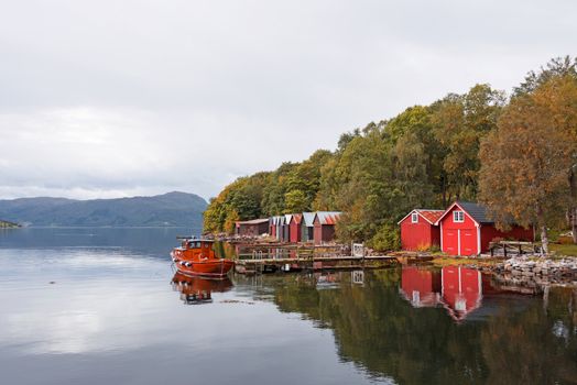 Houses at fjord in Norway