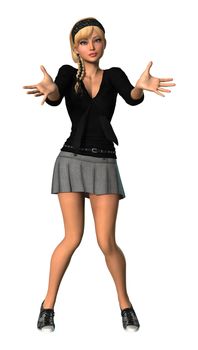 3D digital render of a pretty teenager girl isolated on white background