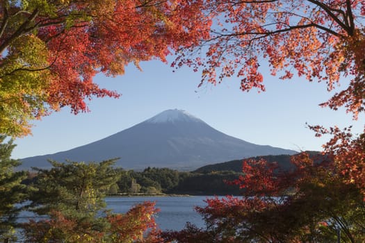 This photo was shot from the area around Mt.Fuji in Autumn. It is time to start snow cap on the top of Mt.Fuji and maple leaves change to autumn color. There are 5 lakes around Mt.Fuji.