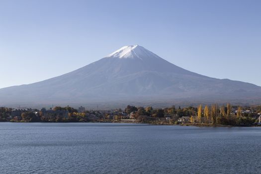 This photo was shot from the area around Mt.Fuji in Autumn. It is time to start snow cap on the top of Mt.Fuji. There are 5 lake around Mt.Fuji.