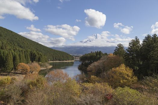 This photo was shot from the area around Mt.Fuji in Autumn. It is time to start snow cap on the top of Mt.Fuji. There are 5 lake around Mt.Fuji.