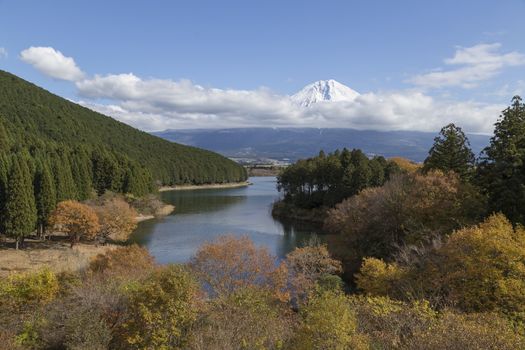 This photo was shot from the area around Mt.Fuji in Autumn. It is time to start snow cap on the top of Mt.Fuji. There are 5 lake around Mt.Fuji.