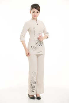 Wear clothing occupation Chinese waiters in white background