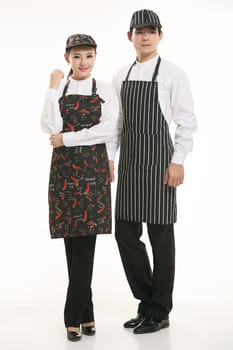 Wear clothing occupation Chinese waiters in white background