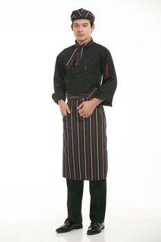 Wear clothing occupation Chinese waiters in white background