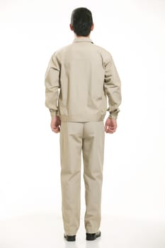 The young engineer various occupation clothing standing in front of a white background