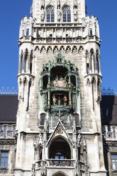 Part of Medieval Town Hall building with spires Munich Germany.