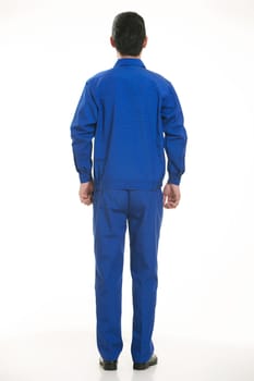 The young engineer various occupation clothing standing in front of a white background