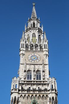 Crop of Medieval Town Hall building with spires Munich Germany.