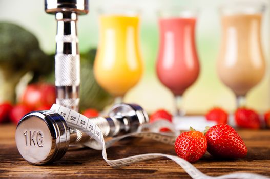 Healthy diet, protein shakes, sport and fitness
