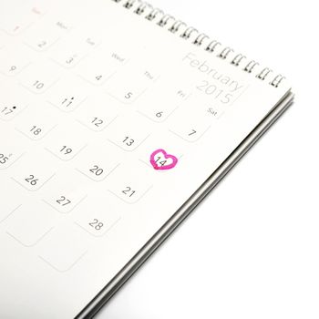 valentine day on calendar isolated on white background