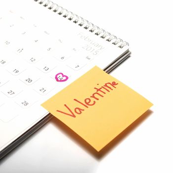 valentine day on calendar isolated on white background