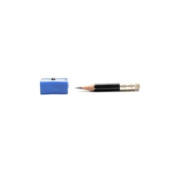 sharpener and short pencil isolated on white background