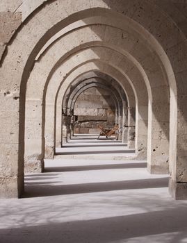 Architectural stone arches on building exterior in Turkey