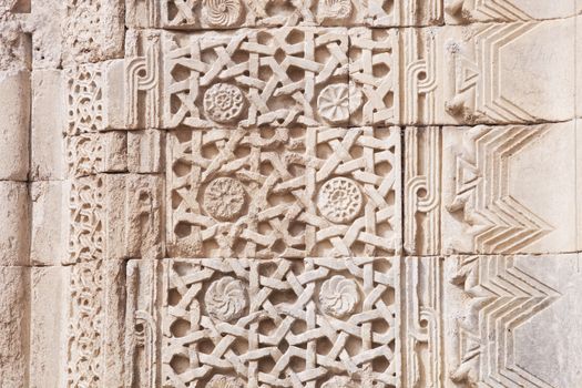 Architectural close up of typical Turkish detail pattern on caravansary
