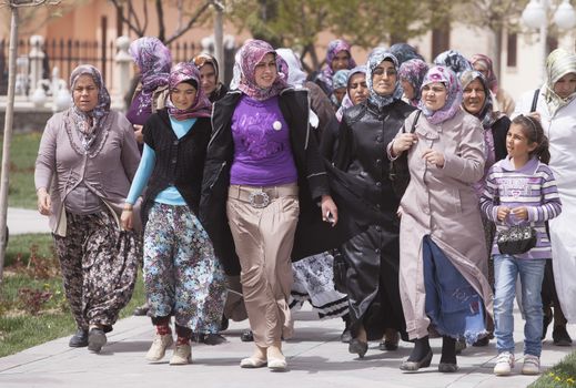 ANKARA, TURKEY APRIL 17: Unidentified female visitors at the Rumi Museum on April 17, 2012 in Konya, Turkey prior to Anzac Day.