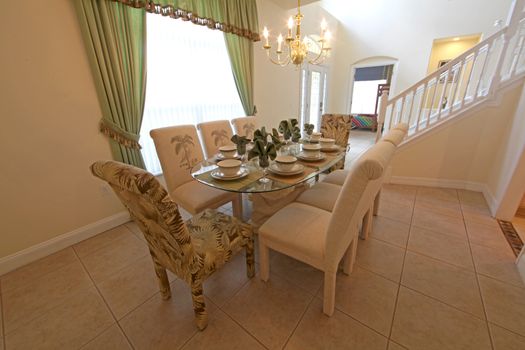An interior shot of a dining room in a home.