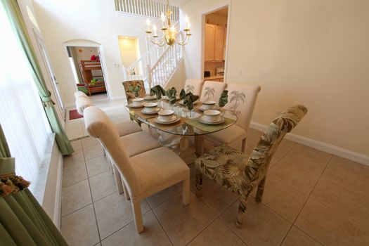 An interior shot of a dining room in a home