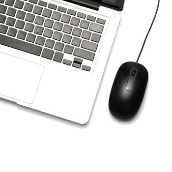 laptop and mouse isolated on white background