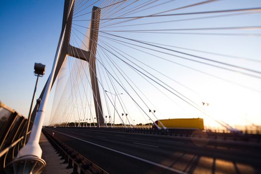 Bridge in Wroclaw, saturated landmark view