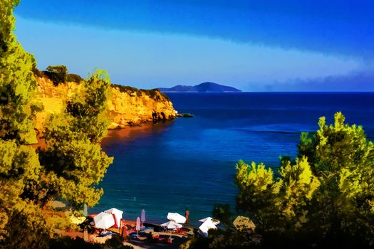 Red Castle beach of alonissos, Sporades, Greece - painting effect