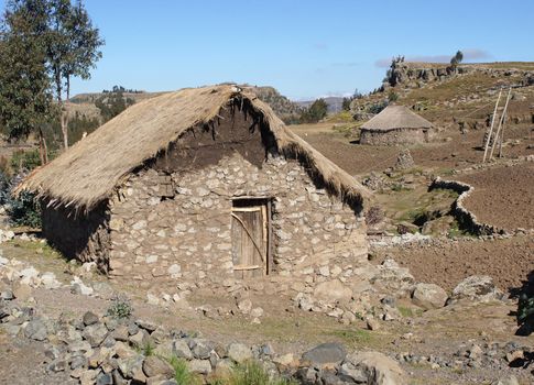 Traditional homes in the upland of Amhara, Ethiopia, Africa