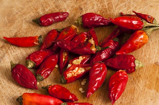 red hot chili peppers on a cutting board