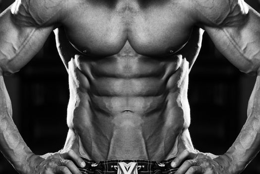 Close Up Of A Perfect Abs - Black And White Photo