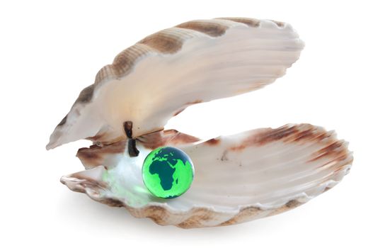 The earth inside an opening sea shell