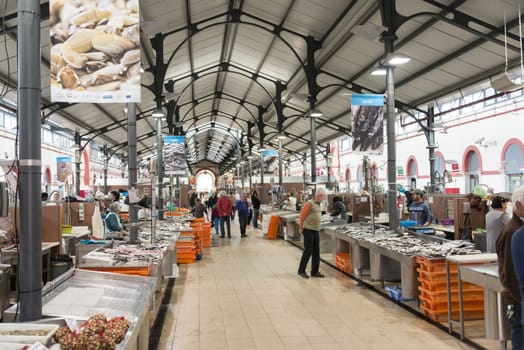 LOULE, PORTUGAL - APRIL 4: Interior of the traditional portuguese market in Loule. April 4th 2015 in Loule, Algarve, Portugal, this market is the biggest market hall of the algarve