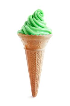 Mint ice cream cone over a white background