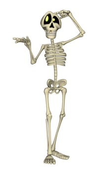 3D digital render of a cartoon human skeleton isolated on white background