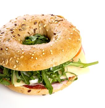 Delicious bagel sandwich on the table