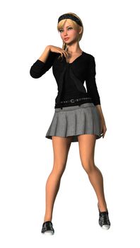 3D digital render of a pretty teenager girl isolated on white background