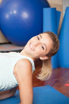 Woman smiling in yoga