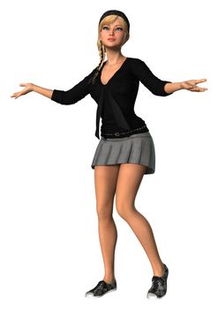 3D digital render of a pretty teenager girl isolated on white background