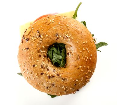 Delicious bagel sandwich on the table