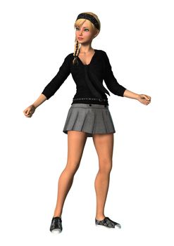 3D digital render of a pretty teenager girl isolated on white background