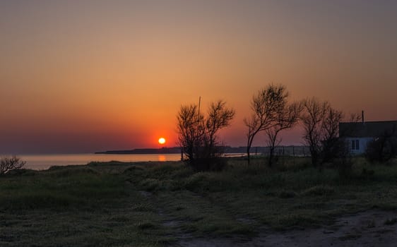 landscape, depicting the sea sunrise at the old lighthouse